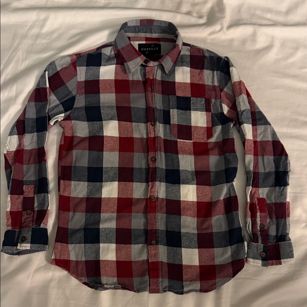 Kids Red and Blue Plaid Button Down Shirt